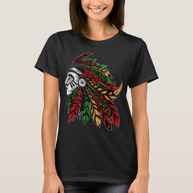 Camiseta Indio norteamericano con tocado de plumas. (Anverso)