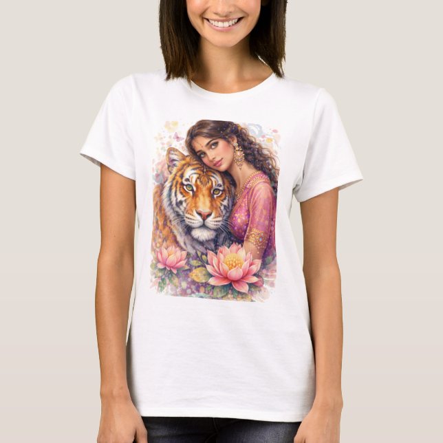 Camiseta Indischer Frühling - Porträt Prinzessin & Tiger (Anverso)