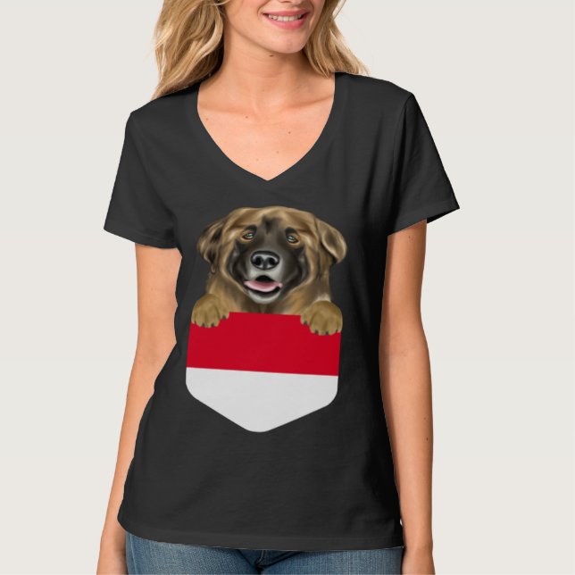 Camiseta Indonesia Flag Leonberger Dog In Pocket (Anverso)