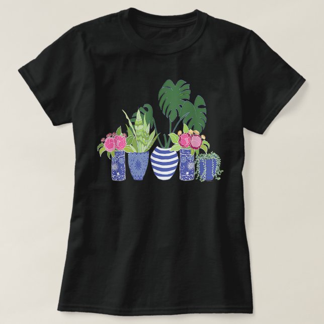 Camiseta Indoor Plants Monstera Snake Plant Chinoiserie Pot (Diseño del anverso)