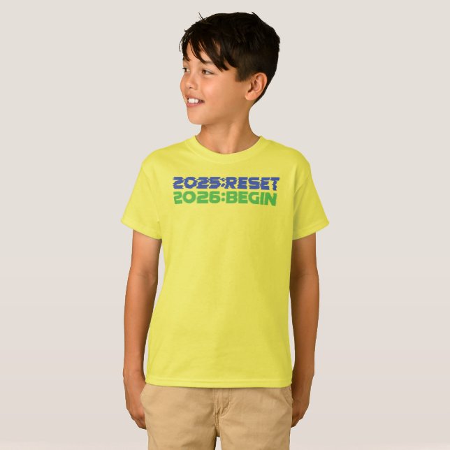 Camiseta infantil 2025:RESET/2026:BEGIN (Anverso completo)