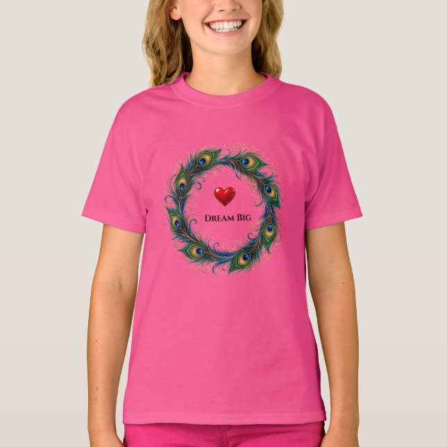 Camiseta infantil Círculo de Plumas de Pavo Real S (Anverso)