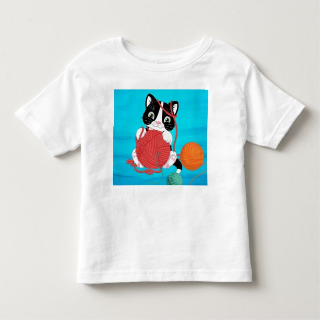 camiseta infantil con gatito jugando con hilo (Anverso)