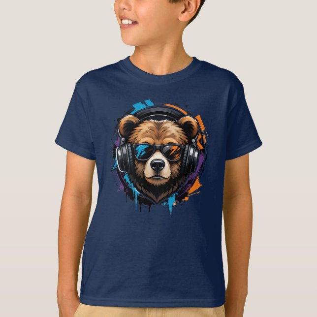 Camiseta infantil Cool Bear Headphones (Anverso)