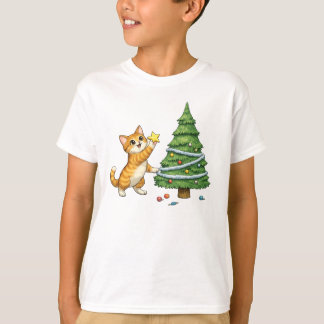 Camiseta infantil de árbol de Navidad con gato lin