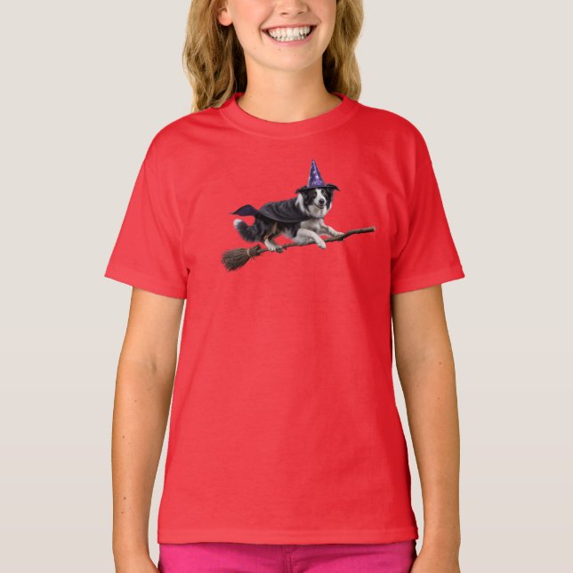 Camiseta infantil de Bruja Border Collie Adorable (Anverso)