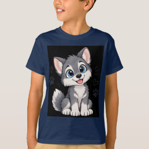 Camiseta infantil de cachorro lobo Kawaii lindo