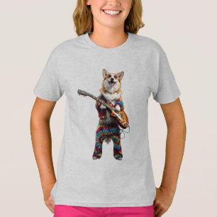 Camiseta infantil de estrella de rock Corgi lindo