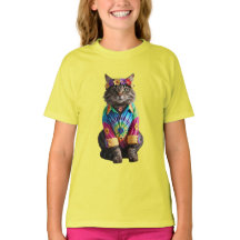 Camiseta infantil de gatito atigrado lindo hippie