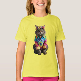 Camiseta infantil de gatito atigrado lindo hippie