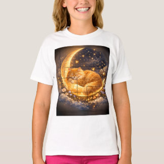 Camiseta infantil de gato dormido en luna crecient