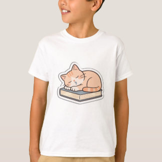 Camiseta infantil de gato dormido sobre libros ado