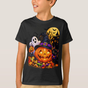 Camiseta infantil de gato negro y calabaza de Hall