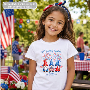 Camiseta infantil de gnomos patrióticos 250 años d