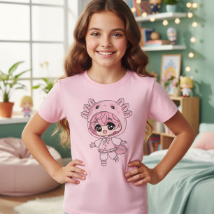 Camiseta infantil de niña axolote Kawaii Chibi