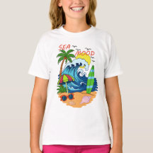 Camiseta infantil de ola y palmera