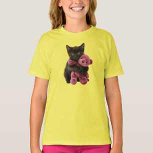 Camiseta infantil de osito de peluche de gato negr