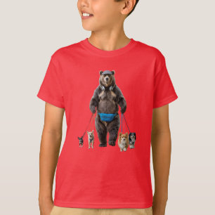 Camiseta infantil de perro divertido que pasea un