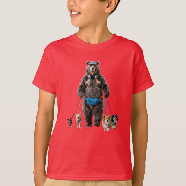 Camiseta infantil de perro divertido que pasea un  (Anverso)