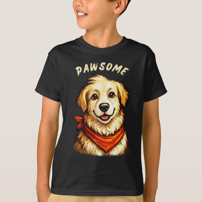 Camiseta infantil de perro dorado dibujado a mano  (Anverso)