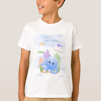 Camiseta infantil de pulpo azul pequeño