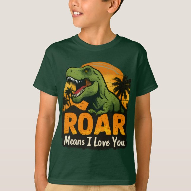 Camiseta infantil de T-Rex Dinosaurio Verde "Rugid (Anverso)