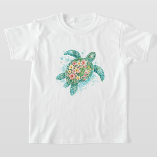 Camiseta infantil de tortuga marina floral