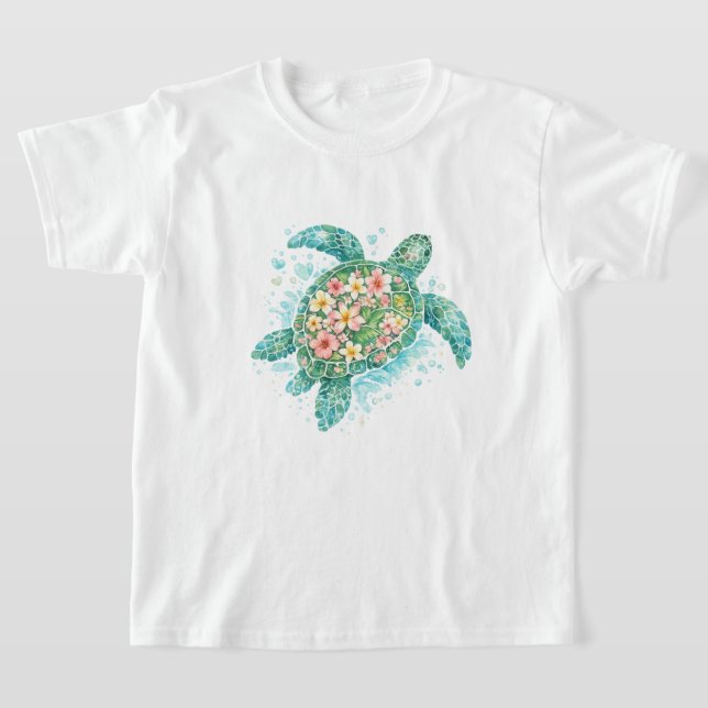 Camiseta infantil de tortuga marina floral (Distribución)