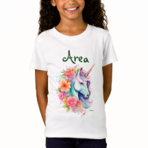 Camiseta infantil de unicornio floral con nombre p