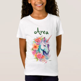 Camiseta infantil de unicornio floral con nombre p