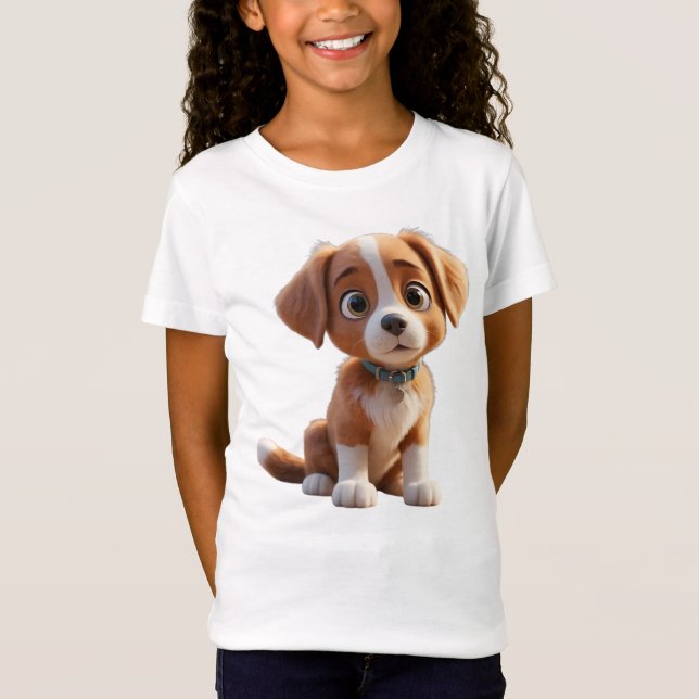 Camiseta Infantil Feminina Cão em Jersey Fina 3D (Anverso)