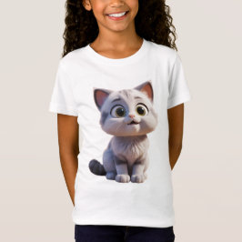 Camiseta Infantil Feminina Gato em Jersey Fina 3D