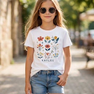 Camiseta infantil floral con nombre personalizado,