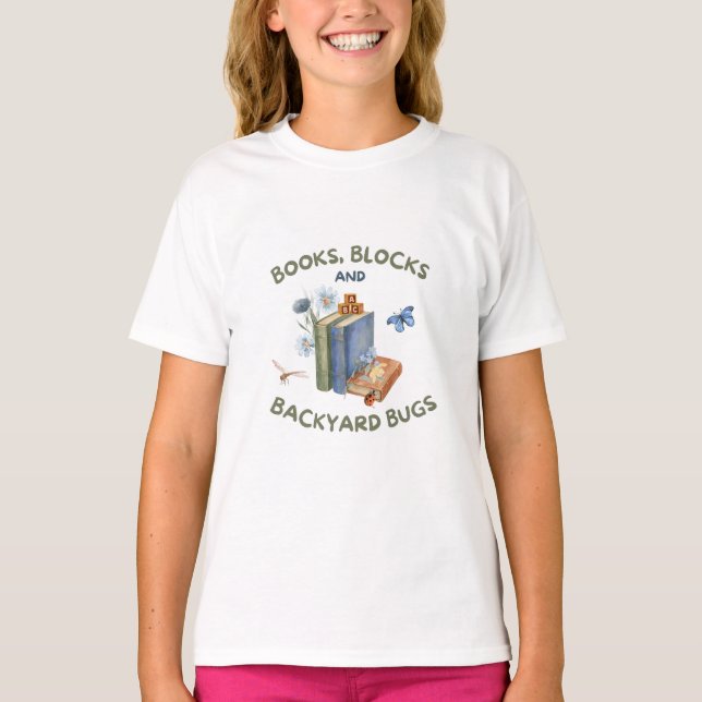Camiseta infantil "Libros, Bloques y Bichos del Ja (Anverso)
