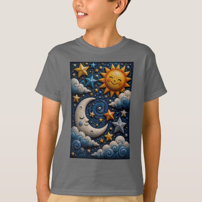 Camiseta infantil Mosaico 3D Aventura Celestial (Anverso)
