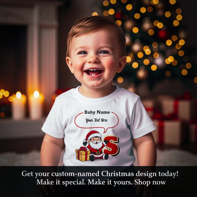 Camiseta infantil personalizable de bebé Santa ado (Cute Baby Santa Customizable Kids T-Shirt | Personalized Christmas Tee)
