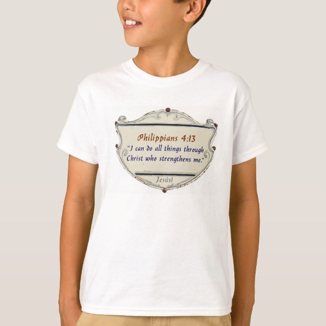 Camiseta infantil Philippians 4:13 Shield (Anverso)