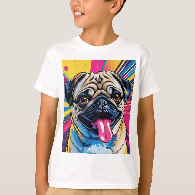 Camiseta infantil pug em pop art 01 (Anverso)