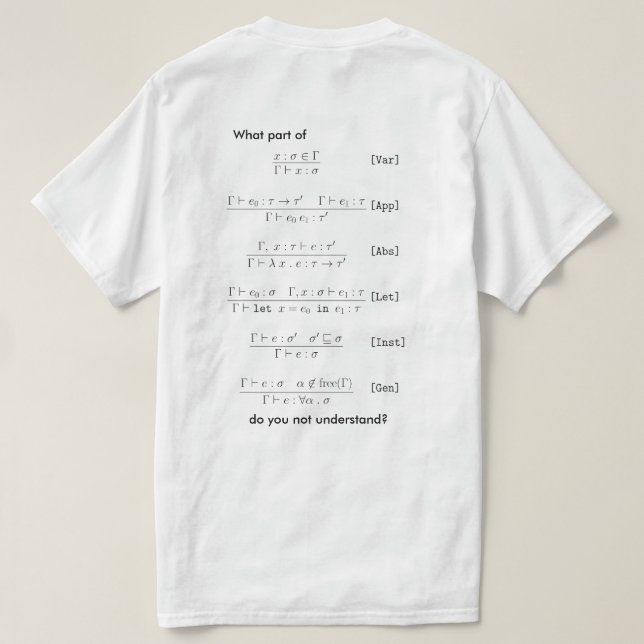 Camiseta Inferencia de tipo Hindley-Milner (Reverso del diseño)
