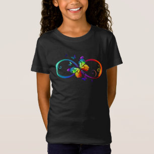 Camiseta Infinidad vibrante con mariposa arco iris sobre ne