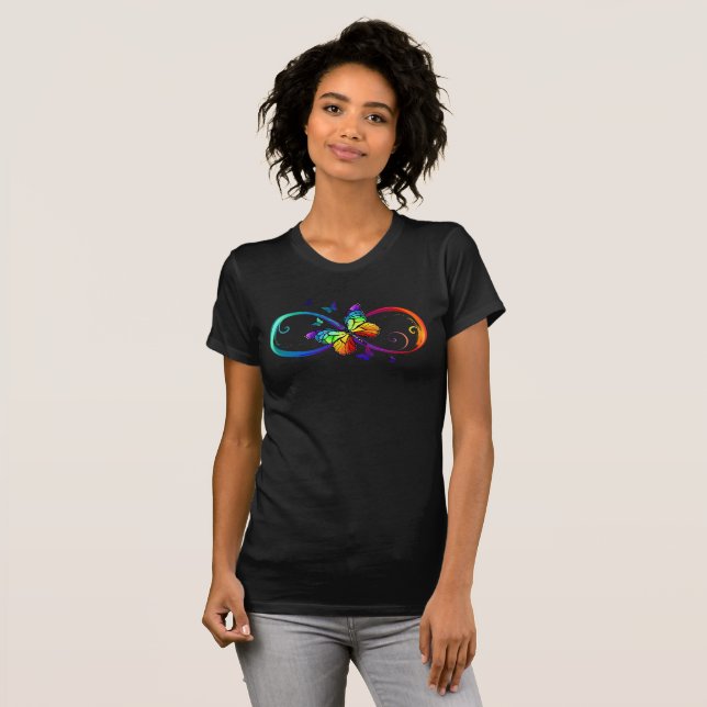 Camiseta Infinidad vibrante con mariposa arco iris sobre ne (Anverso completo)