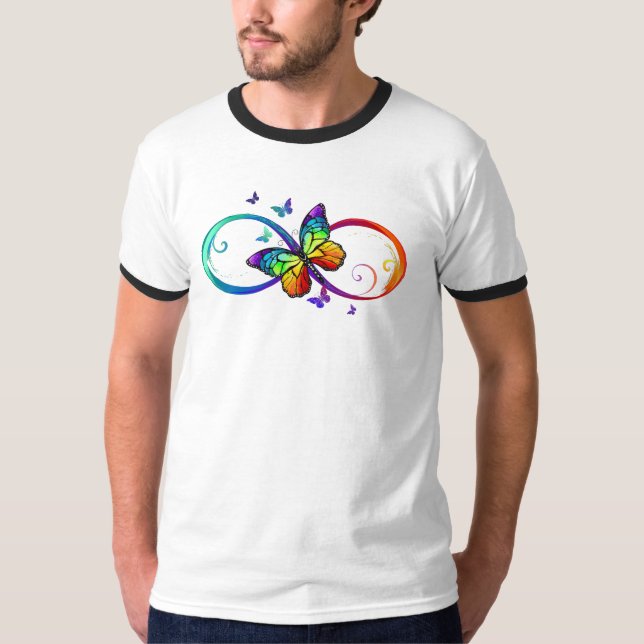 Camiseta Infinidad vibrante con mariposa arco iris sobre ne (Anverso)