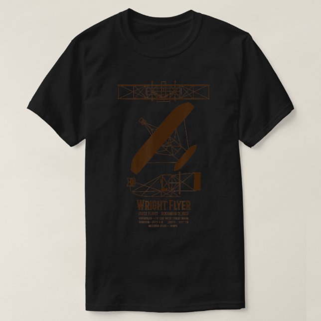 Camiseta Infografía De Wright Brothers Flyer First Plane (Diseño del anverso)