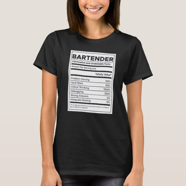 Camiseta Información de nutrición de Bartender (Anverso)