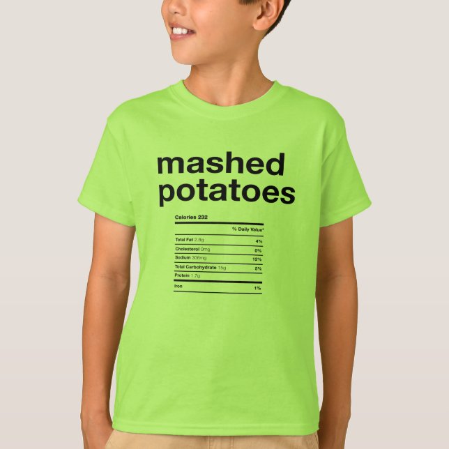 Camiseta Información de nutrición de papas machacadas (Anverso)