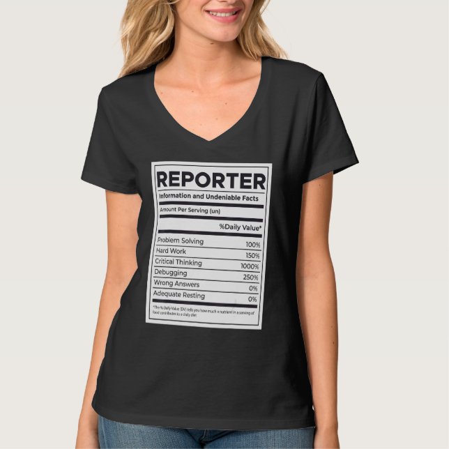 Camiseta Información sobre nutrición de reporteros (Anverso)