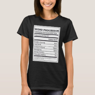 Camiseta Información sobre nutrición del procesador de Word