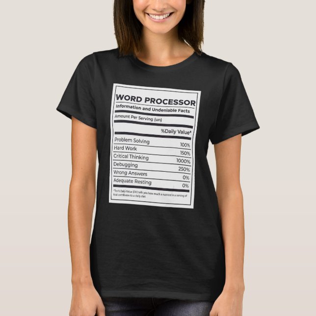 Camiseta Información sobre nutrición del procesador de Word (Anverso)