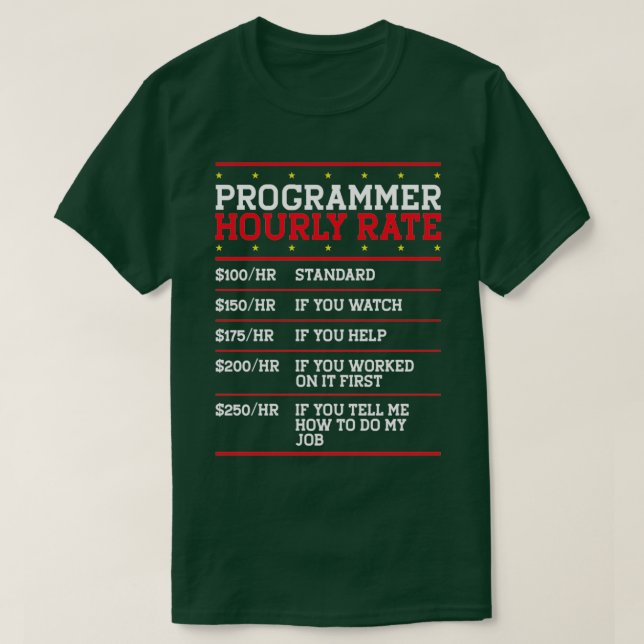 Camiseta Informática de trabajo del programador por hora (Diseño del anverso)