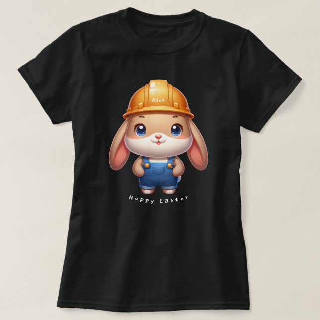 Camiseta Ingeniero de conejo lindo Hoppy Easter Custom Name (Diseño del anverso)